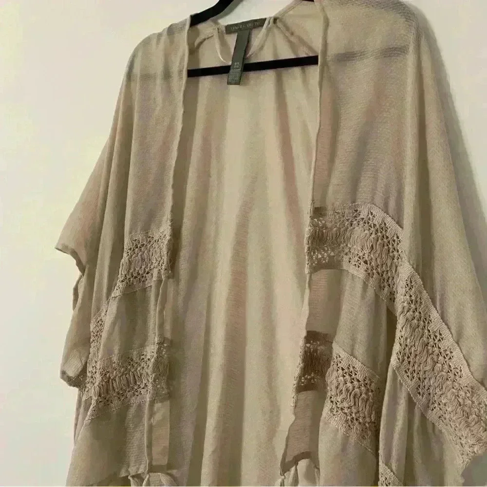 Vince Camuto Women's Neutral Sheer Tassel Kimono O/S